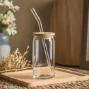Round Glass Tumbler 500ml with Bamboo Lid, Glass Sipper