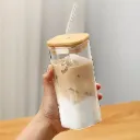 Square Glass Tumbler 350ml with Bamboo Lid, Glass Sipper