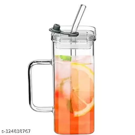 [1012] Square Glass Mug 250ml with Glass Lid & Sipper