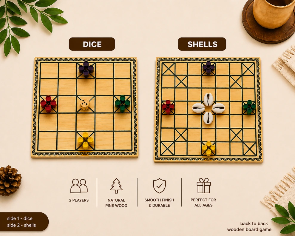 [1014] Wooden Chowka Bara (Indian Ludo)