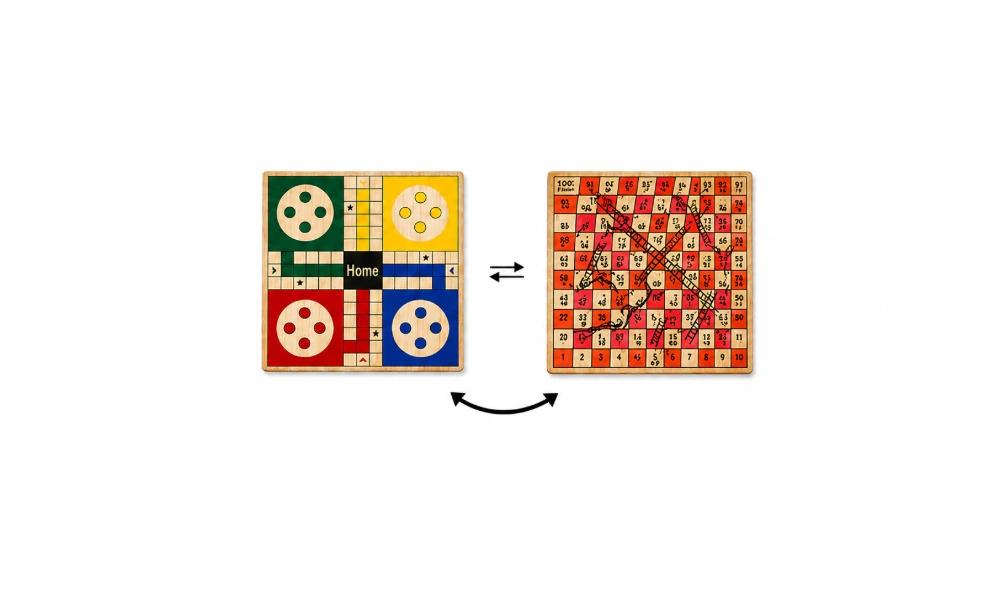 [1018] Wooden Board Game Snake & ladder, Ludo